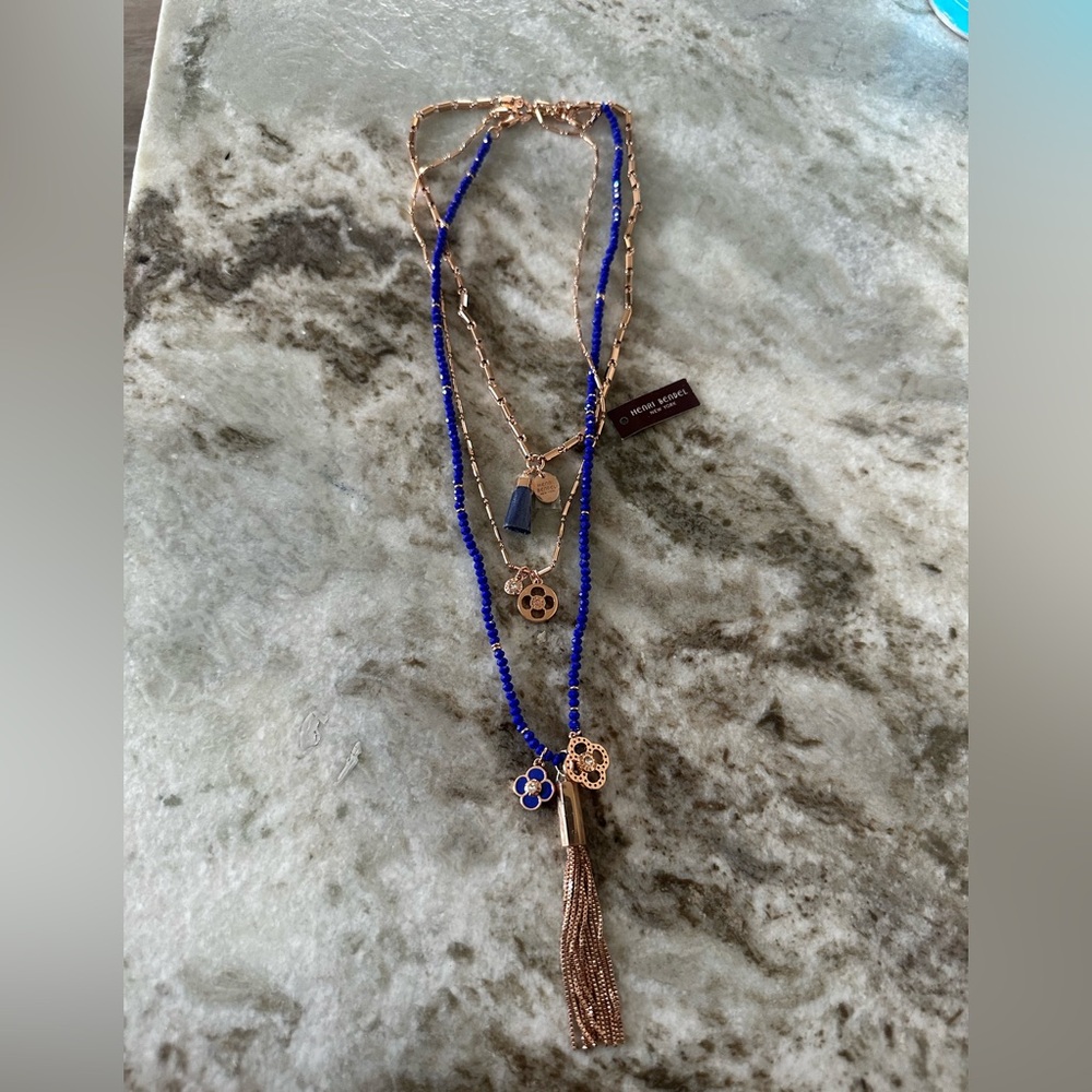 New Henri Bendel Blue and rose Gold Layered Necklace